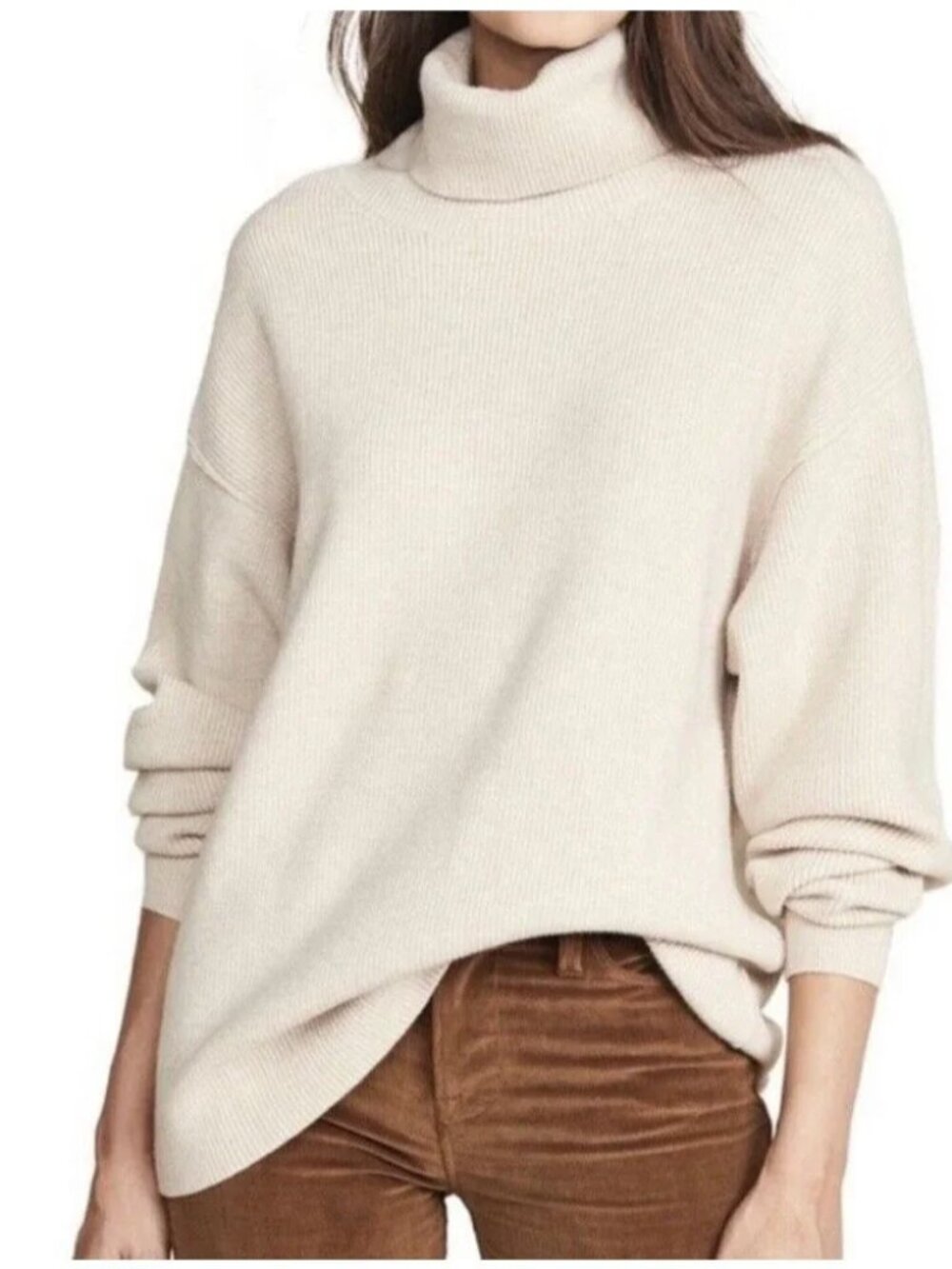 Free People Softly Structured Tunic Turtleneck Sweater Women Size Small Oatmeal